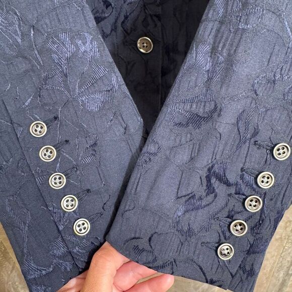 Free People Navy Blue Victorian Jacquard Lace Tie Back Button Blazer Size 8 - Picture 5 of 8